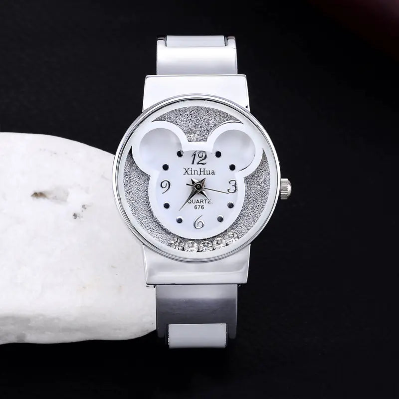 Women's Quartz Watch with Mickey Design and Bracelet