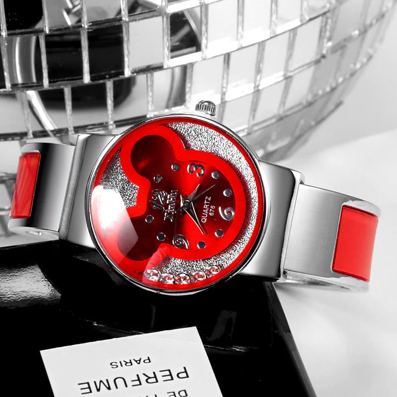 Women's Quartz Watch with Mickey Design and Bracelet