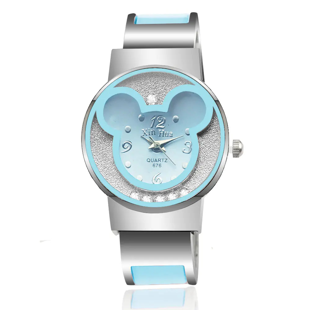 Women's Quartz Watch with Mickey Design and Bracelet